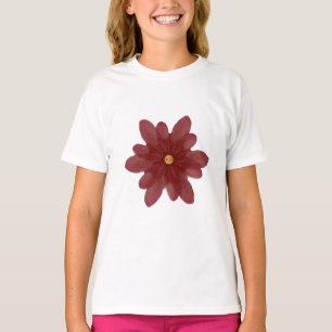 T-shirt Fleur élégante de velours rouge sur fond noir Fl