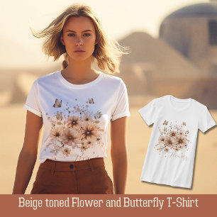 T-shirt Fleur et Papillon beige