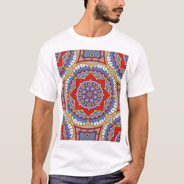 T-shirt Fleur ethnique, motif bohème sans soudure. (Devant)