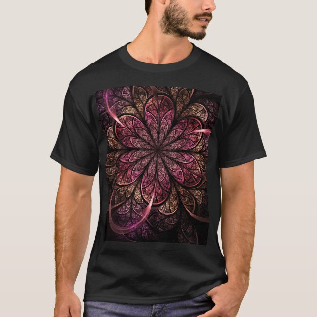 T-shirt Fleur fractale : Fusion rose et or (Devant)