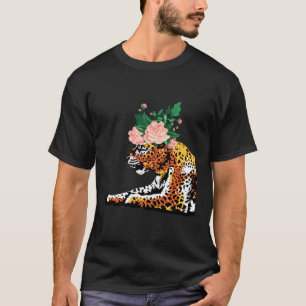 T-shirt Fleur Jaguar Tête florale Chat sauvage Cool Animal