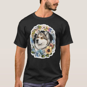 T-shirt Fleur mignonne été Floral Alaskan Malamute 1