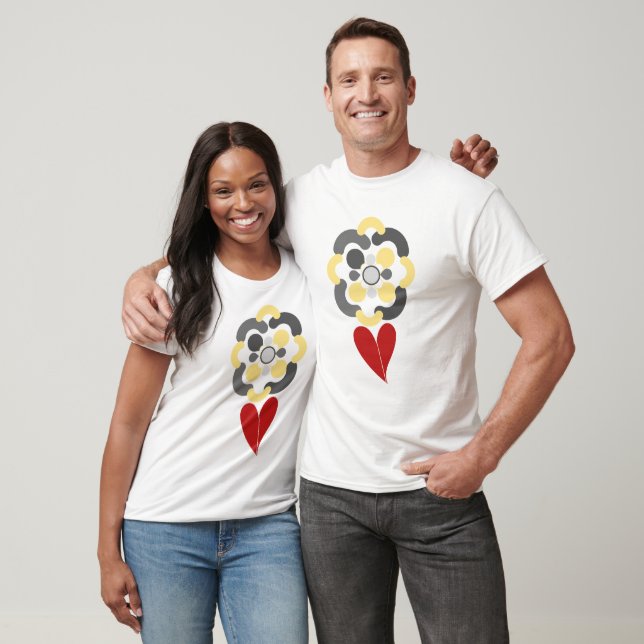T-shirt Fleur or et argent avec Coeur (Unisexe)