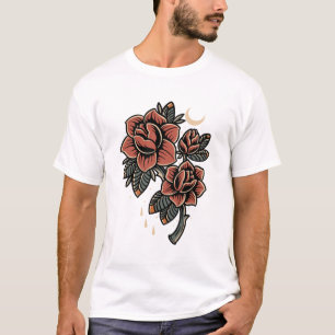 T-shirt Fleur roses rouges vieux style tatouage design
