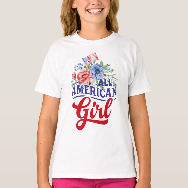 T-shirt Fleur rouge blanc et bleu All American Girl T-Shir (Devant)