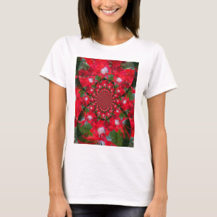 T-shirt Fleur Rouge Naturelle Blanc Plumes kaléidoscope ar