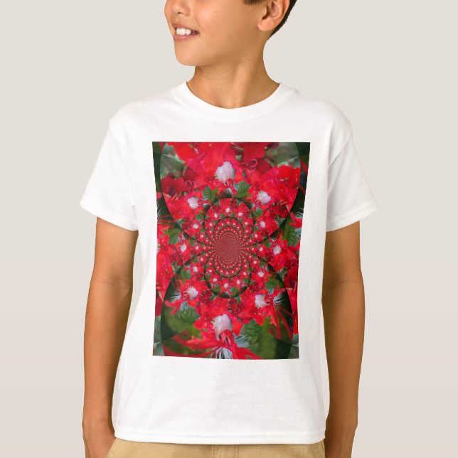T-shirt Fleur Rouge Naturelle Blanc Plumes kaléidoscope ar (Devant)