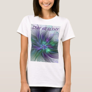 T-shirt Fleur vert violet Art Abstrait moderne Fractal