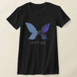 T-shirt Fleur vintage Bleu pourpre Papillon Vert Magie