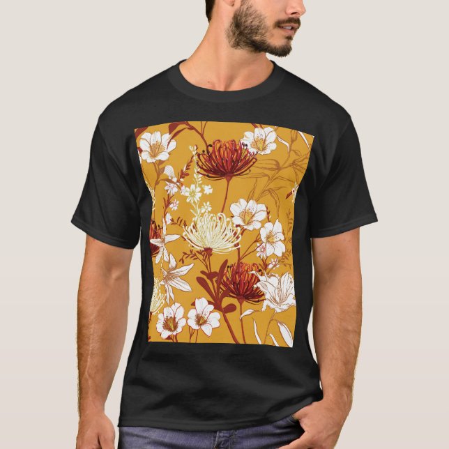 T-shirt Fleuron Rétro : Art de la ligne florale inachevé (Devant)