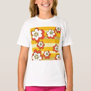 T-shirt Fleurs Blanches Et Oranges Rétro