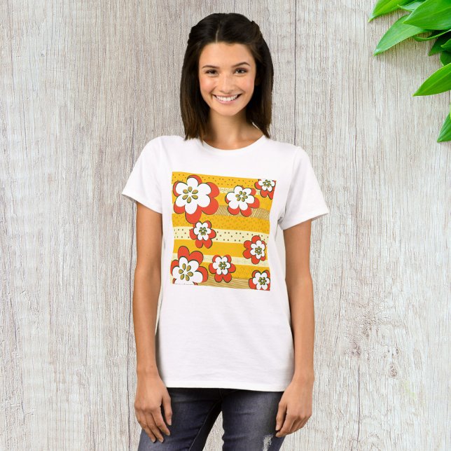 T-shirt Fleurs Blanches Et Oranges Rétro (Créateur téléchargé)