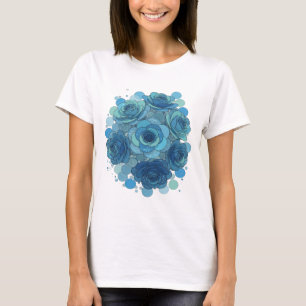 T-shirt Fleurs bleues et bulles Art textuel 3D Moderne BLE