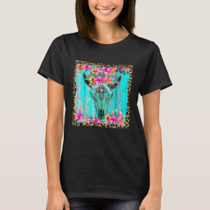 T-shirt Fleurs Boho Occidentales Crâne de Taureau Vache Tu