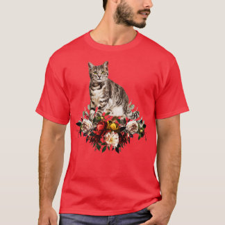 T-shirt Fleurs Chat Cute Chat Collage Illustration