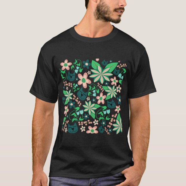 T-shirt Fleurs Chat Et Ressort (Devant)