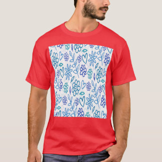T-shirt Fleurs Coeurs Floral Été Printemps Bleu Turquoise 
