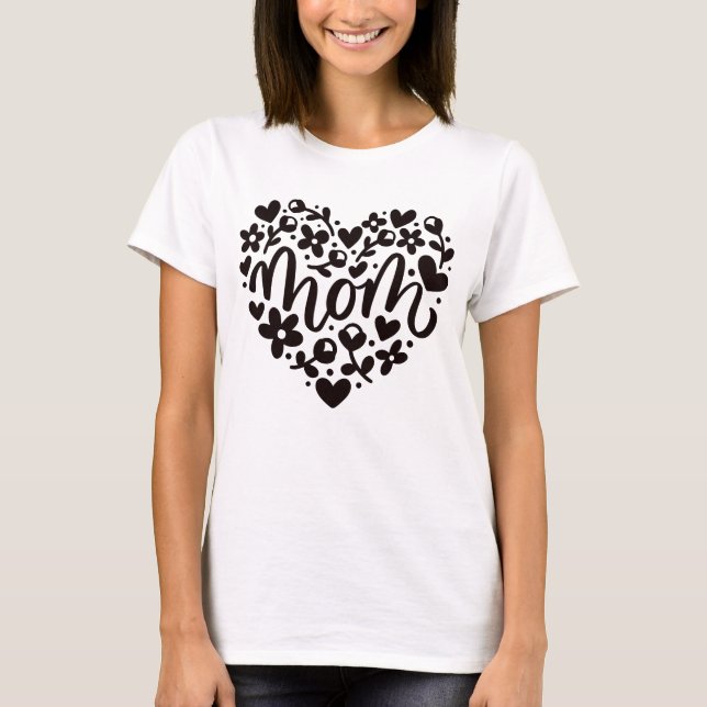 T-shirt Fleurs Coeurs Maman (Devant)