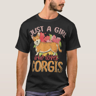 T-shirt Fleurs Corgi mignonne Amoureux Filles Femmes Chien