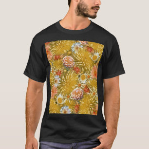 T-shirt Fleurs dahlia dorées, design vintage fleuri.