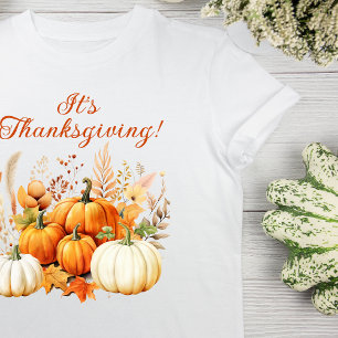 T-shirt Fleurs d'automne Citrouille blanc Thankgiving Cade