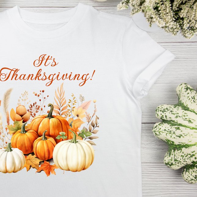 T-shirt Fleurs d'automne Citrouille blanc Thanksgiving Cad (Créateur téléchargé)