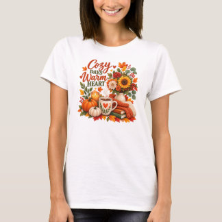 T-Shirt Fleurs d'Automne Cozy Days Warm Heart