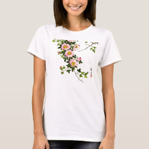 T-shirt Fleurs de cerisier japonaises vintages, rose et or