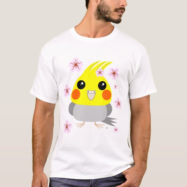 T-shirt Fleurs de cerisier Sakura de cockatiel/oiseau W de (Devant)