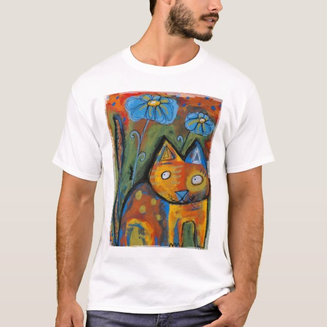 T-shirt Fleurs de chats et de bleus (Devant)
