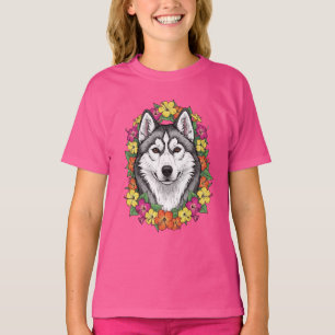 T-shirt Fleurs de Connecticut Chien et Mirablis Colorées