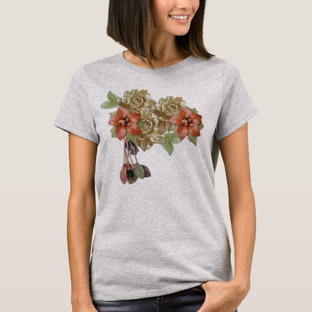T-shirt Fleurs de crème et de cuir rouge (Devant)