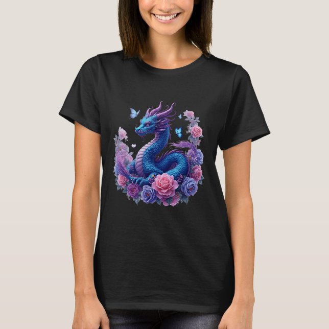 T-shirt Fleurs de dragon Beau Art coloré Graphisme (Devant)