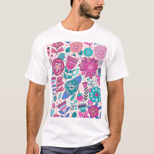 T-shirt Fleurs de gribouillis botaniques, texture transpar