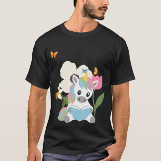 T-shirt Fleurs de licorne Enfants Lecture de conte de fées