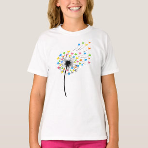 T-shirt Fleurs de pissenlit d'oiseaux colorés en vol