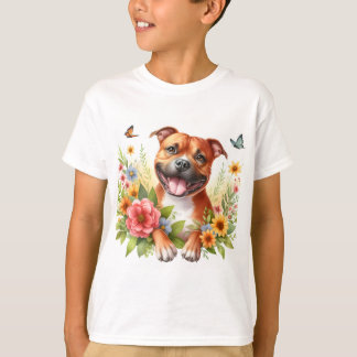 T-shirt Fleurs de printemps Red Staffordshire Bull Terrier