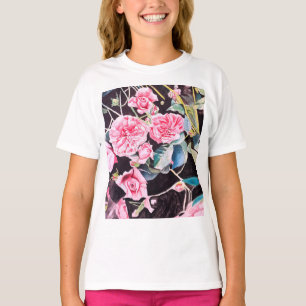 T-shirt Fleurs de roseau à l'aquarelle rose peinture flora