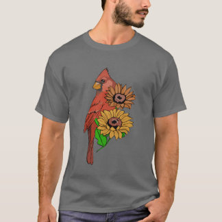 T-shirt Fleurs de soleil Cardinal Oiseaux mignons Filles A