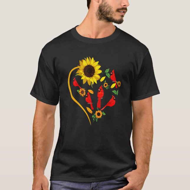 T-shirt Fleurs de soleil Cardinal Oiseaux mignons Forme de (Devant)