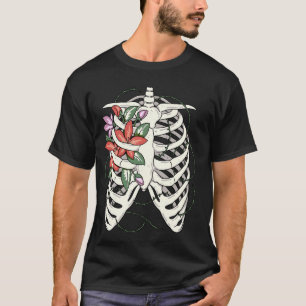 T-shirt Fleurs de squelette en fleurs Cage thoracique Jard