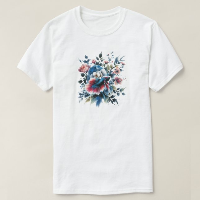 T-shirt Fleurs de style oriental et poissons bêta (Design devant)