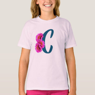 T-shirt Fleurs de Zinnia Monogramme Initiale C