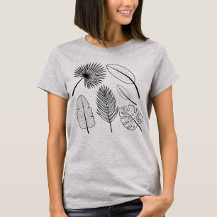 T-shirt Fleurs dessinées Doodles Plantes noir et blanc T
