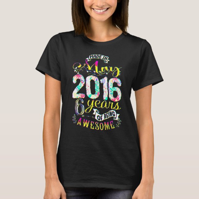 T-shirt Fleurs Du 6E Anniversaire Pour Filles Nées En Mai  (Devant)