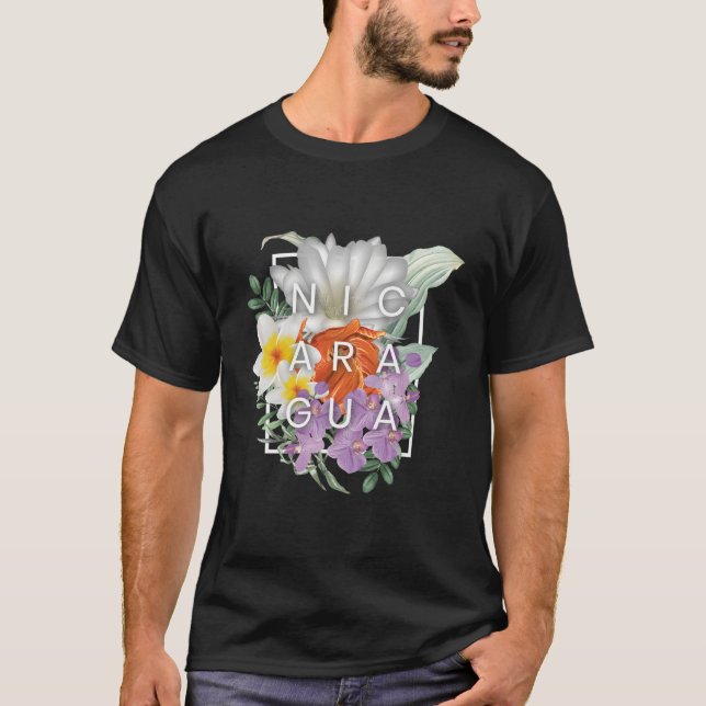 T-shirt Fleurs Du Nicaragua Word Art - Fierté nicaraguayen (Devant)