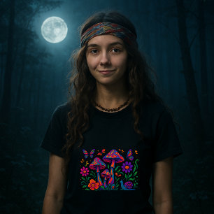 T-shirt Fleurs et champignons psychédéliques rétro