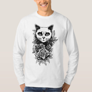 T-shirt Fleurs Et Chat Gothique