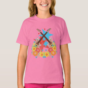 T-shirt Fleurs et guitares roses