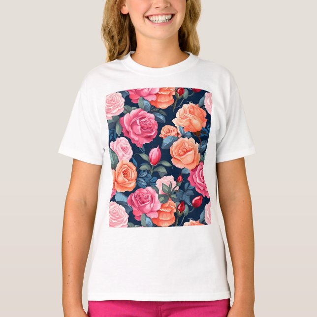 T-shirt Fleurs florales roses Motif-80037 (Devant)